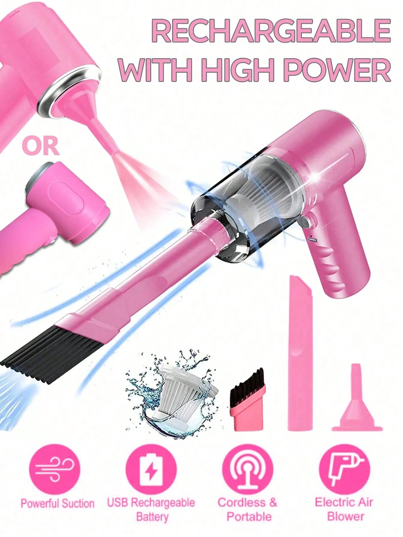 3-in-1 USB Vacuum Cleaner – Car & Home Portable Suction & Blower