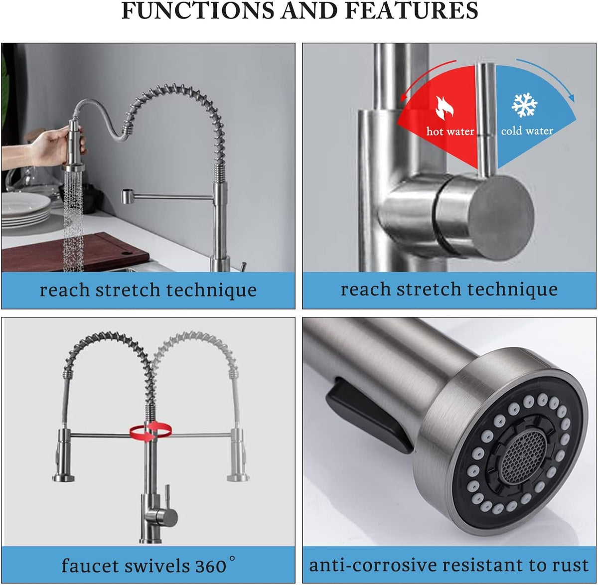 Pull out kitchen mixer tap 360 degree swivel spout